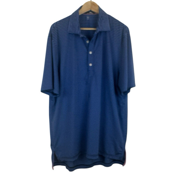 RLX Ralph Lauren Polo Golf Shirt Mens Large Blue Striped‎ Lightweight Wicking - Picture 1 of 5